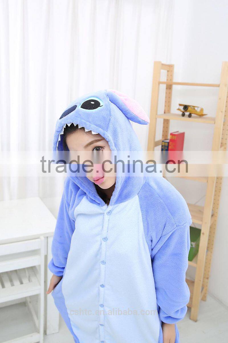 flannel cartoon adult animal jumpsuit animal pajamas jumpsuit blue stitch design