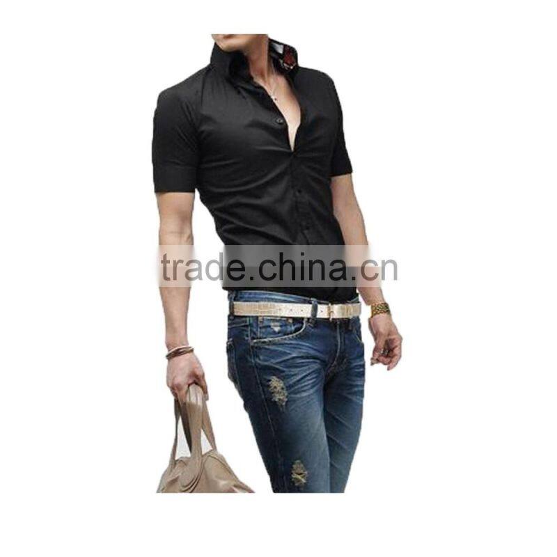 SZXX Tops Fashion Mens Slim Fit Shirt Long Sleeve Black Shirts