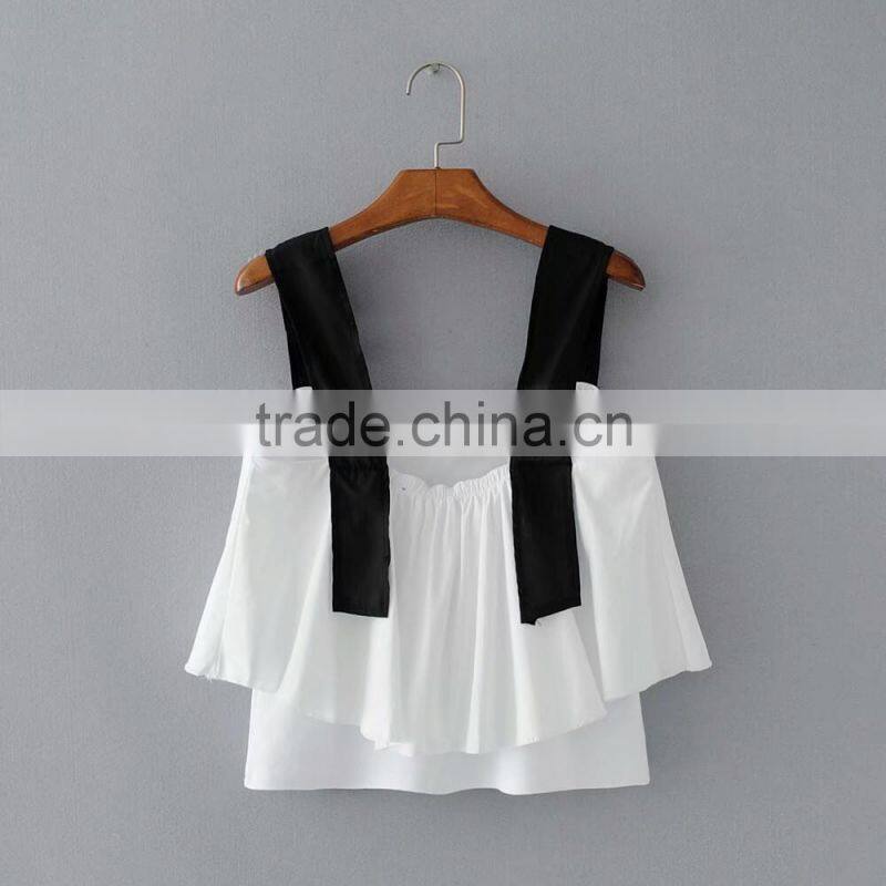 Women latest design wholesale contrast double layered tank top
