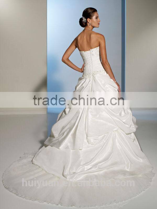 new high quality sleeveless ball gown taffeta white wedding dress