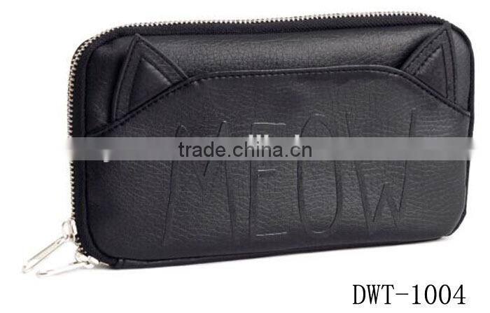 Lady new popular PU leather hot wallet with cat pouch