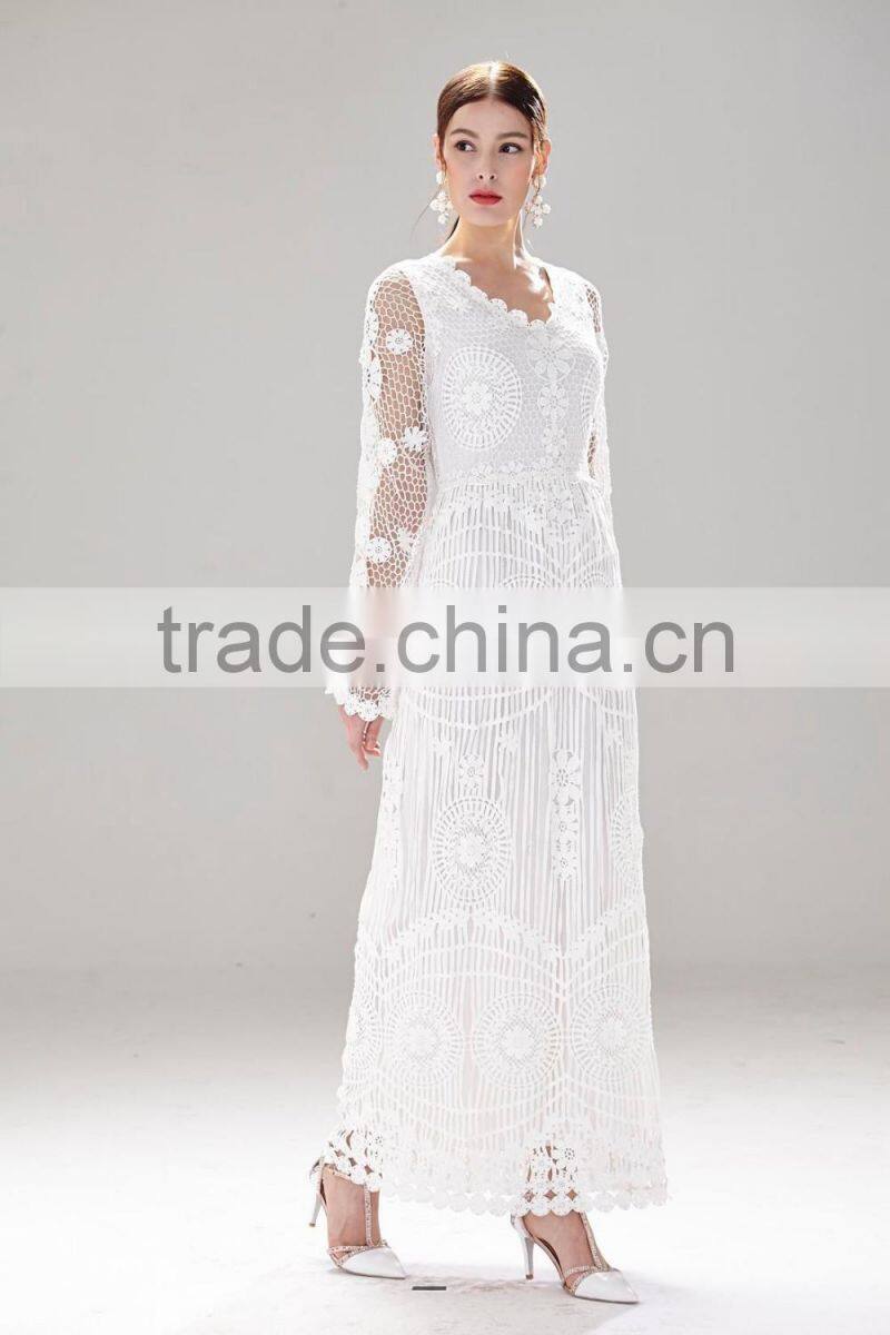 ladies long dress with crochet pattern