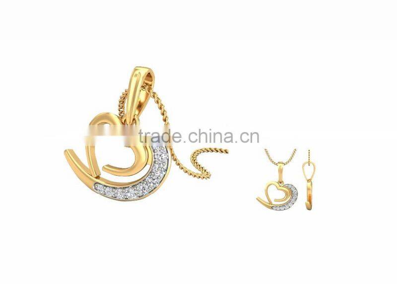 Indian Gold Plated CZ Studded Double Heart Pendant