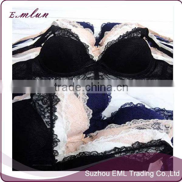 Ladies custom high quality sexy hot new design lace transparent bra and panty set