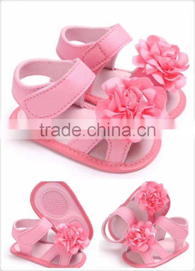 2017 New arrival Outdoor summer Pink infant foot wear breathable baby girls shoes sandals white kid flower shoes