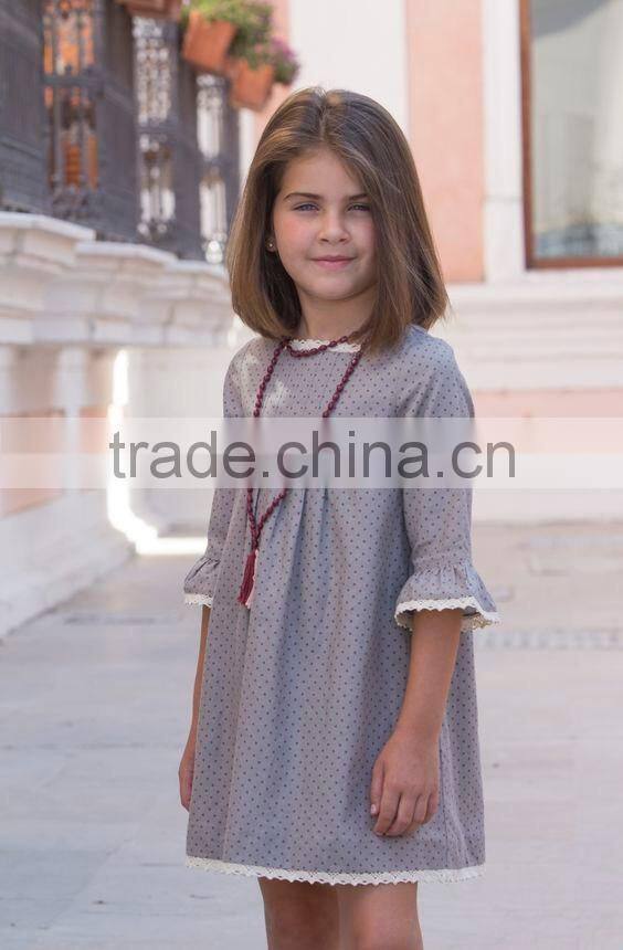 2017 Autumn Leaves Dress Kids Beautiful Wave Point Long Sleeve Dressdesigns For Young Girls