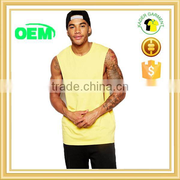 Men's dropped armhole tank top, cotton yellow gym tank top