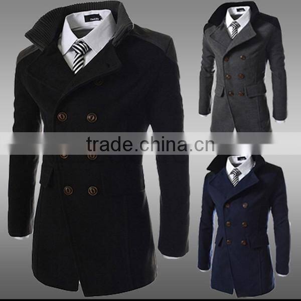 Hot sale long sleeve woolen black navy and gary warm 4 size for choice coat of wool
