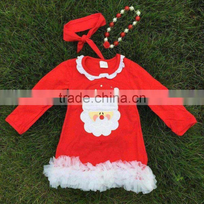girls Christmas dress kids ruffle dress girls Christmas red dress girls long sleeve dress with necklace and headband