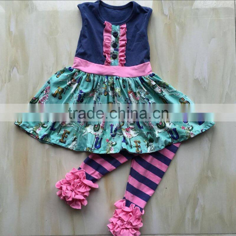 DYJ-092 Latest cartoon Deer pattern cotton frock model Flutter sleeve children frock designs girls party dresses