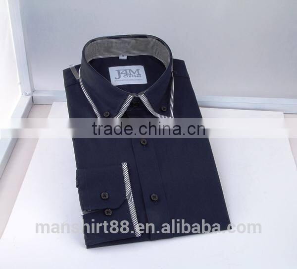 2017 OEM service contrast color double collar wrinkle free men casual dress shirt