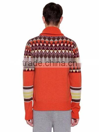 Korea style orange pattern lapel wool man sweater