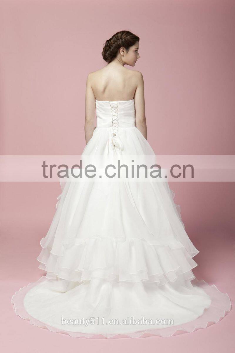 ball gown bridal dress Bowl Gown Straight Neck Straplesss Front Opened Ruffle Wedding Dress AS27702