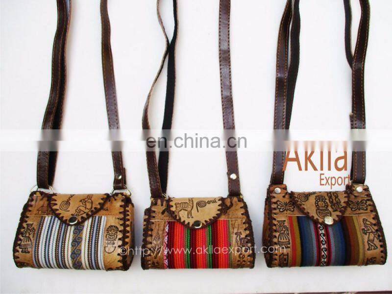 Handmade Embossed Leather Handbag with Aguayo Blanket