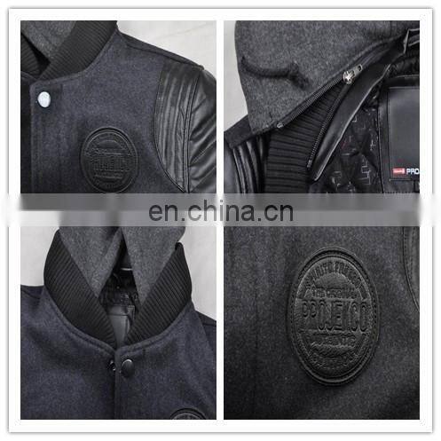 2015 last fashion quilted movable hood baseball jacket leather sleeves