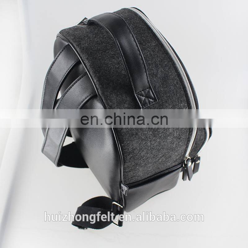 Custom fashion laptop felt backpack with leather shoulder strap