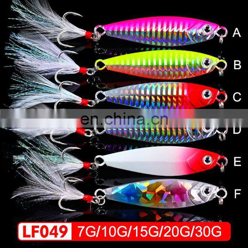 Amazon 7/10/15/20/30g Fetaher Treble Hooks Colorful In Stock Lead Jig Hook slow jigging lure