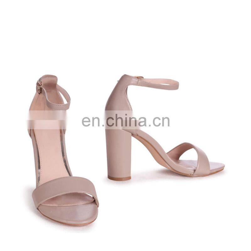 Ladies high quality unique luxury design single sole high block heels ankle strap sandals shoes