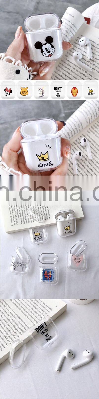Cute Cartoon Clear PC Case For Airpods 1 2 Wireless Headphone Shockproof Box For Apple Air Pods