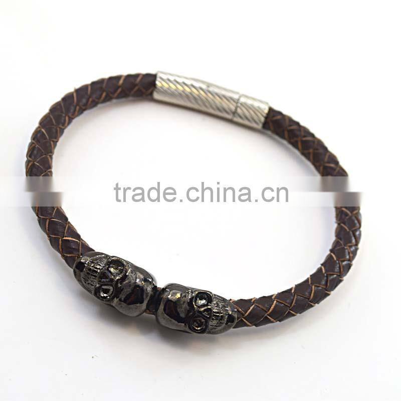 Skull costume jewellry wholesale leather bracelet
