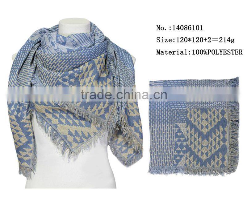 100% polyester square scarf head scarf for men tassels geometry pattern