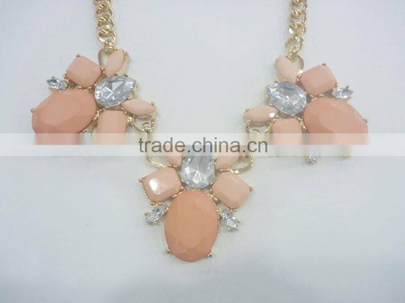 FASHION PINK TONE STATEMENT NECKLACE EARRING SET