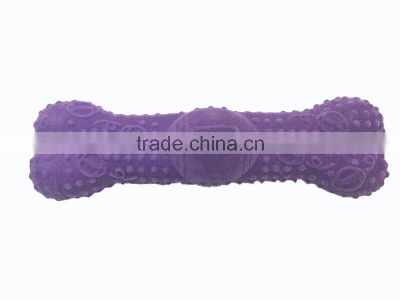cheap ball bone shaped flocking vinyl pet dog squeaky chew toy