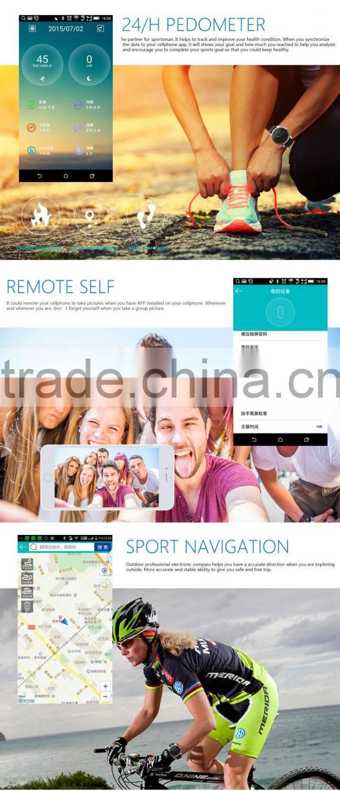 Smart sport watch with bluetooth V4.0 LTE waterproof function