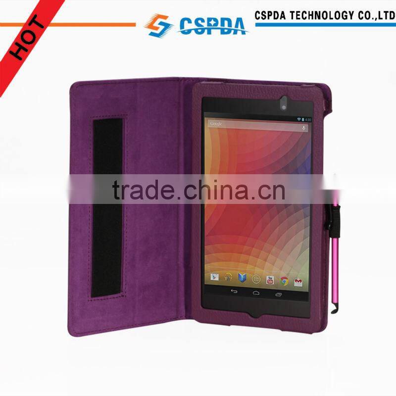 For new google nexus 7 2 purple back stand case cover , hand strap with pen slots