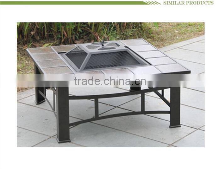 Outdoor square ceramic wood charcoal fire pit with removable tiles