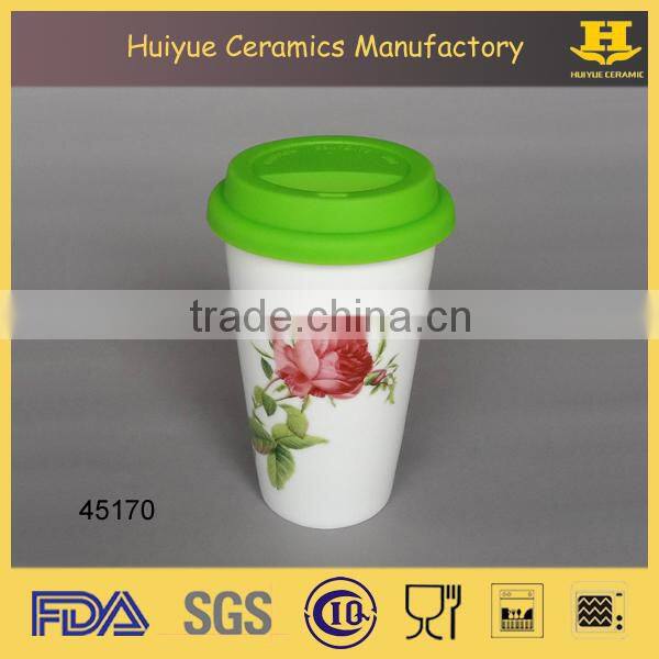 Reusable coffee cup, ceramic double layer mug