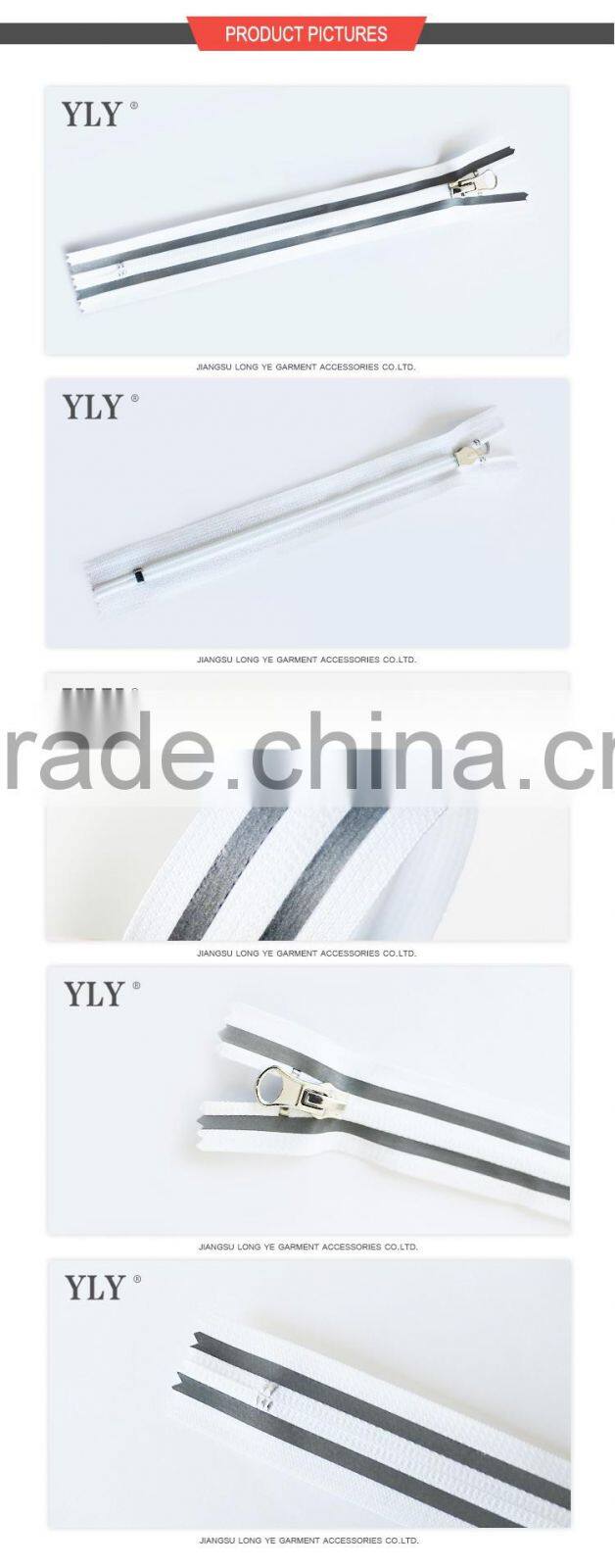 White nylon zipper with metal puller