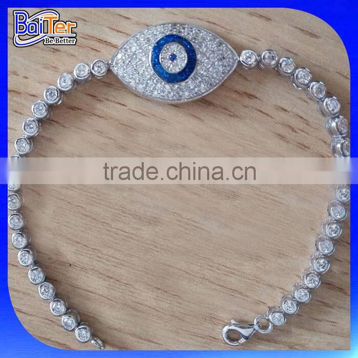 High Quality Jewelry 925 Sterling Silver Gold Blue Evil Eye Bracelet