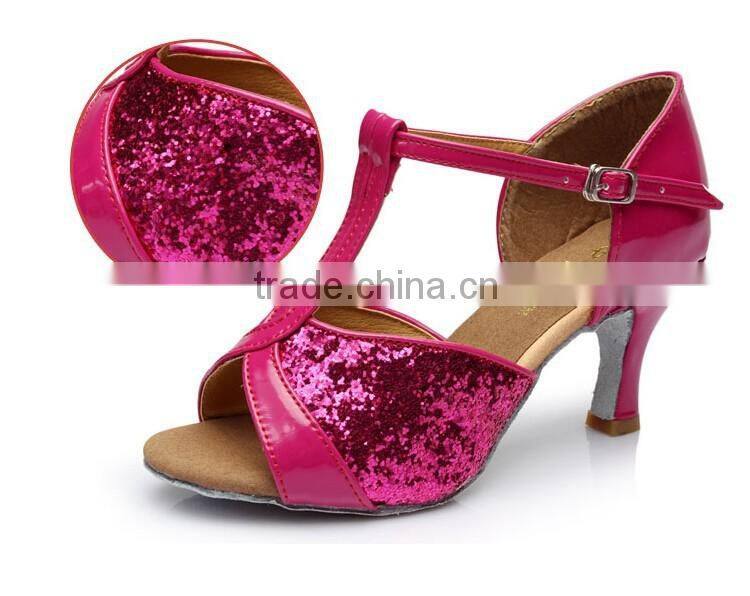 2016 Popular cheap ballroom latin dance shoes women gold sequin dance shoes 4 colors