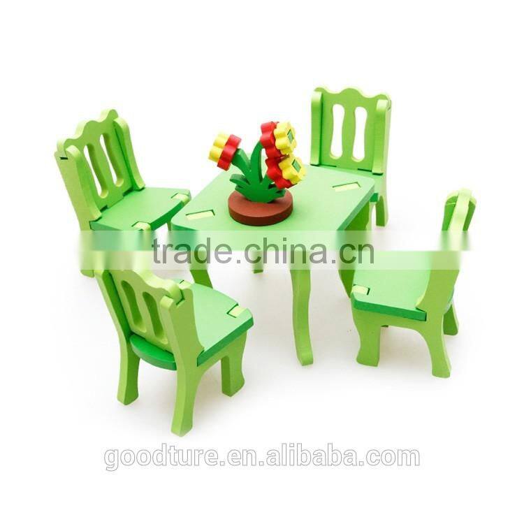 3D Assembling Mini Furniture Dining Table And Chair Set Wooden Toy DIY Toy