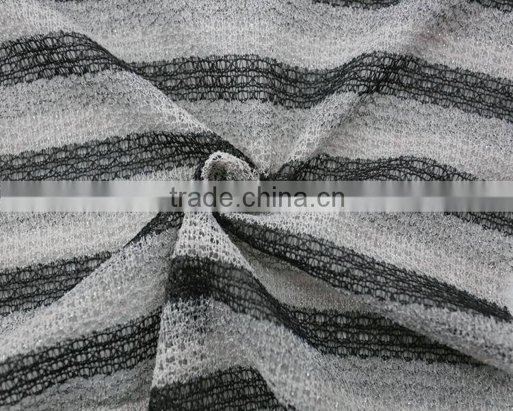 Jiufan Textile 2015 Hot Sale Knit Yarn Dyed Strip Polyester Rayon Fabric with 2% Lurex Strip for Sweater