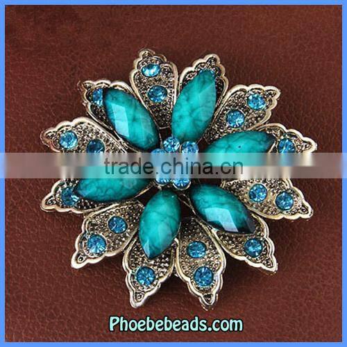 Wholesale Vintage Brooches Turquoise Flower With Rhinestone PFB-W011