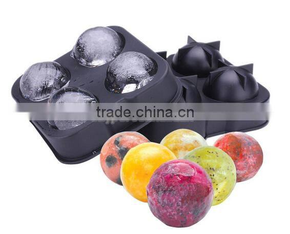Lifetime Durable Sphere Premium Drink Scotch Water 4 Holes Silicone Ice Ball Maker With Color Box Packing For Party Bar Drinking