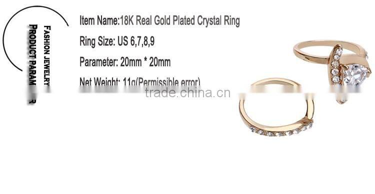 Classic Geometric Ring Double Exquisite Yellow 18k Gold Plating Austrian Crystal Zircon Heart Rings