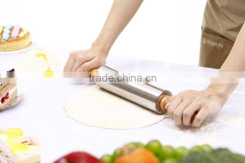 Easy Clean High-Quality FDA/LFGB Utility Hot Sale Wood Handle Stainless Steel Rolling Pin
