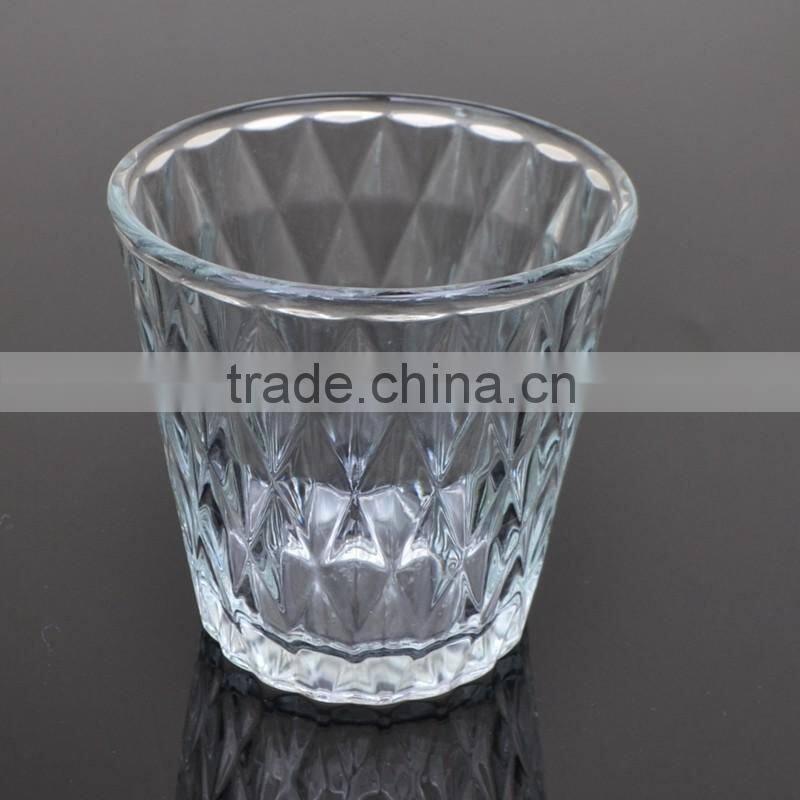 Round Shape Votive Candle Holder Clear Candle Glass with Embossed Pattern