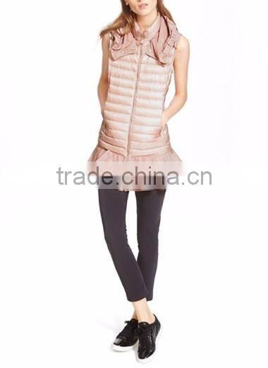 Hot Selling Newest Design Women Water Resistant Peplum Hem Hooded Down Puffer Vest