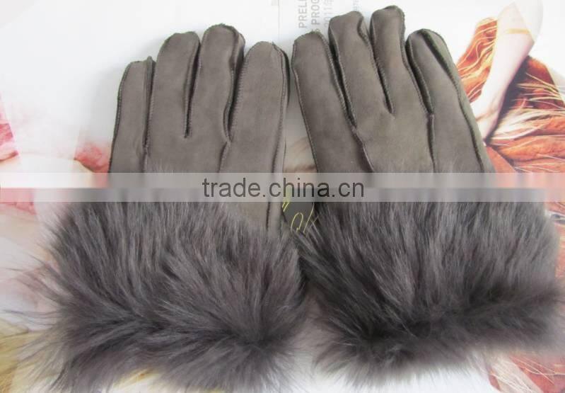 russia style sheep leather gloves with fox fur lining