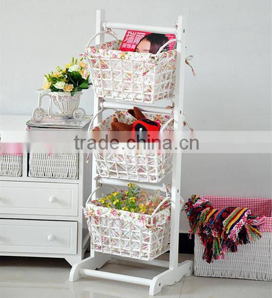 Popular design 2 layer garden antique wall hanging wood shelf with hooks