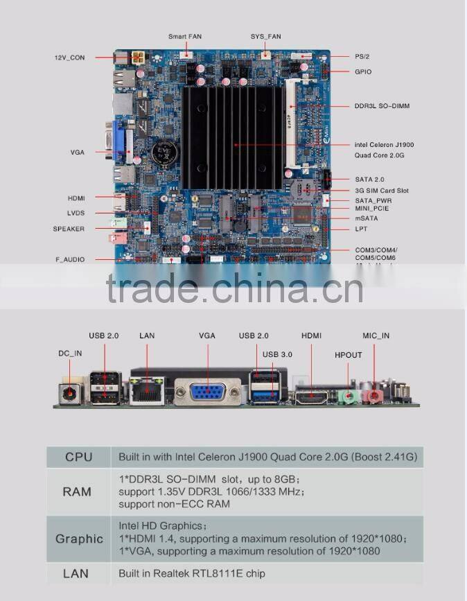X86 win 7 J1900 12V industrial fanless mini pc