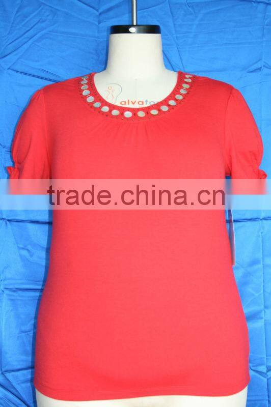 Fashion red color neck design of blouse women shirt model