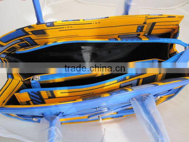 High quality PU mix africa wax fabric lady bags wholesale