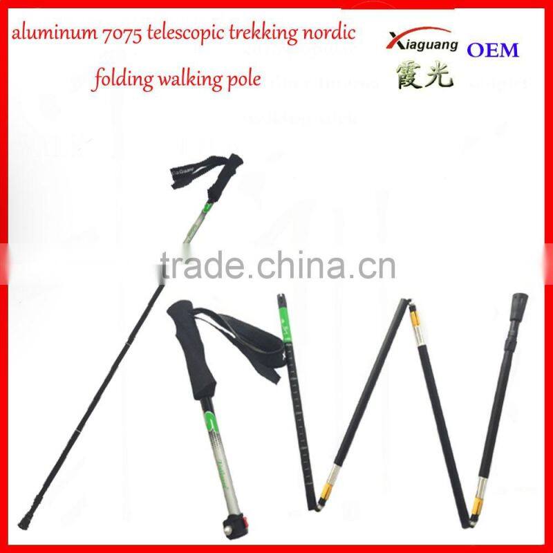 5 sections alumium7075 telescopic adjustable trekking pole nordic folding walking stick hiking pole