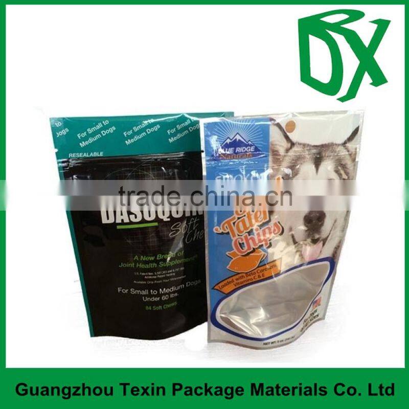 New products 2016 customized printed clear window BOPP plastic stand up pouch with zipper for dog food packaging