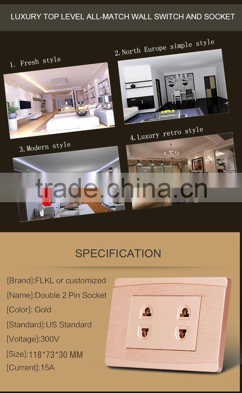 USA American Standard wall mount power electrical double twin 2 pin multi lighting socket outlet and plug